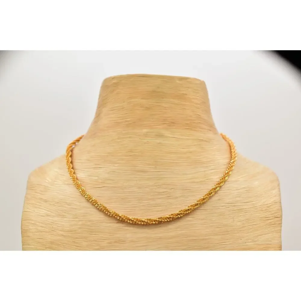Vintage Twisted Chain Collar Necklace Yellow Gold Tone Metallic Shiny 80s BinA17